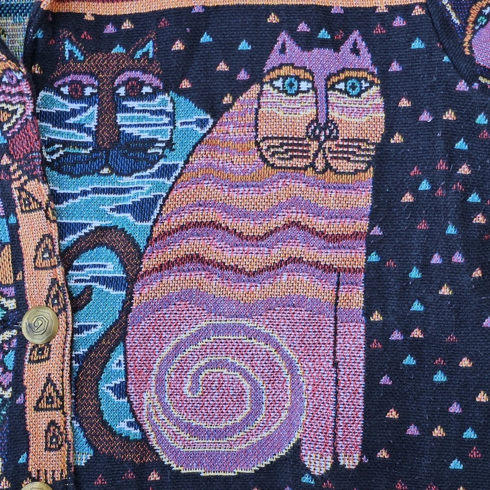 Laurel Burch Cat Tapestry Jacket Heavy Knit Sweater Rare Vintage Womens Size XL - Picture 9 of 16
